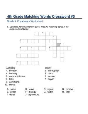 Grade 4 Synonym Crossword — Printable No-Prep Worksheet