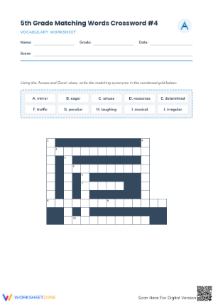 5th Grade Synonym Crossword — Essential Vocabulary Ready
