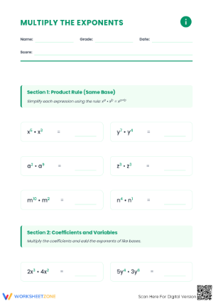 Multiply Exponents Worksheet | Grade 8 Essential Practice