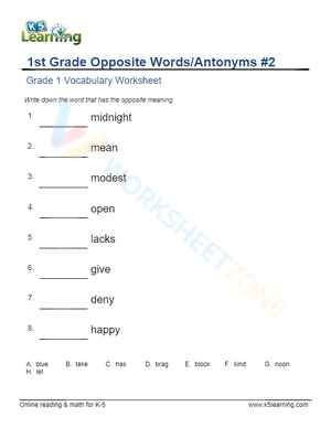 1st Grade Opposite Words/Antonyms 2