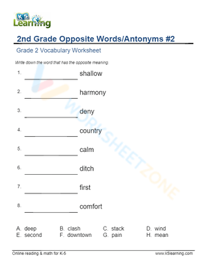 2nd Grade Opposite Words/Antonyms 2