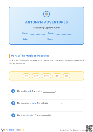 Essential Antonyms Worksheet | Grade 1 ELA Printable