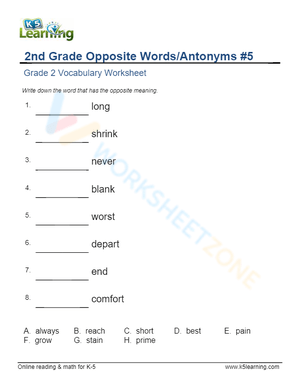 2nd Grade Opposite Words/Antonyms 5