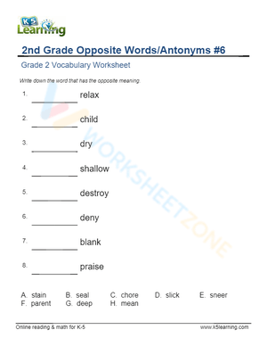 2nd Grade Opposite Words/Antonyms 6