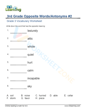 3rd Grade Opposite Words/Antonyms 2