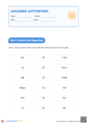 Printable Antonyms Worksheet | Grade 1 Opposite Words
