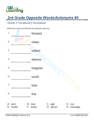3rd Grade Opposite Words/Antonyms 3