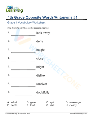 4th Grade Opposite Words/Antonyms 1