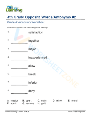 4th Grade Opposite Words/Antonyms 2