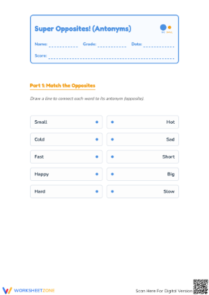 Essential Antonyms Worksheet | Grade 1 Printable ELA