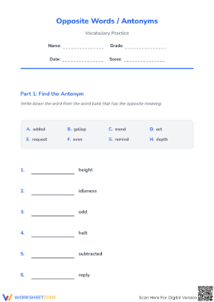 Essential Antonyms Practice | Grade 1 ELA Worksheet