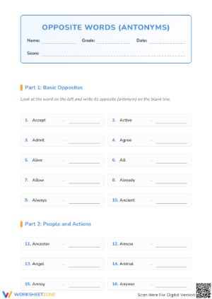 4th Grade Antonyms Worksheet: Essential Opposite Words Guide