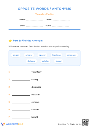 Essential Antonyms Worksheet | Grade 5 ELA Practice