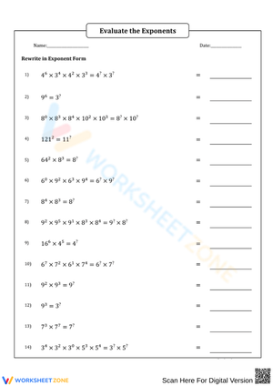 Rewrite Expressions Using Exponents Worksheet