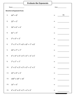 Evaluating Exponents and Rewriting Bases Practice