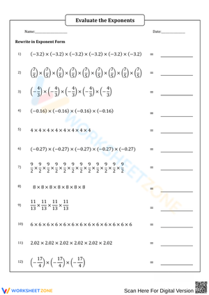 Write Repeated Multiplication as Exponents Worksheet