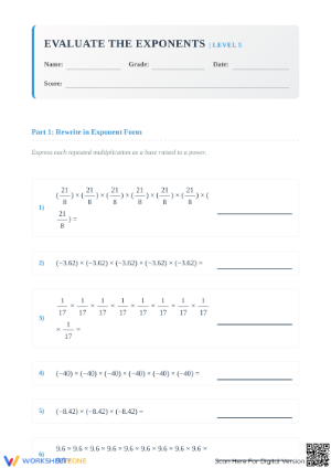 Evaluate the Exponents 5 Worksheet | Grade 6-8 Essential