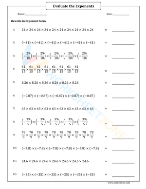 Exponents Worksheet: Rewriting Repeated Multiplication