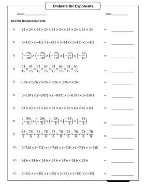 Exponents Worksheet: Rewriting Repeated Multiplication