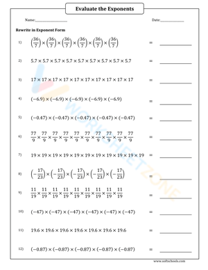 Rewrite Numbers in Exponent Form Worksheet