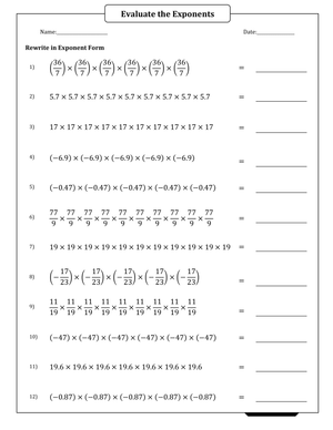 Rewrite Numbers in Exponent Form Worksheet