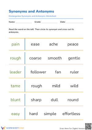Synonyms and Antonyms Worksheet | Essential Grade 1 ELA