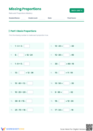Essential Missing Proportions Worksheet | Grade 7 Math