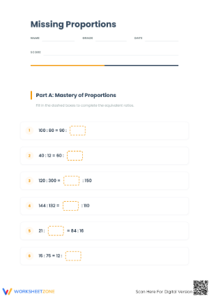 Printable Missing Proportions Worksheet | Grade 7 Math