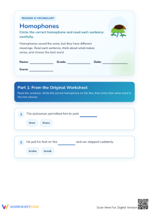 Printable Homophones Worksheet | Grade 1 ELA Essential