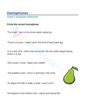 Essential Homophones Worksheet | Grade 4 ELA