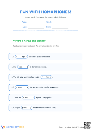 Printable Homophones Worksheet | Grade 1 ELA Essential