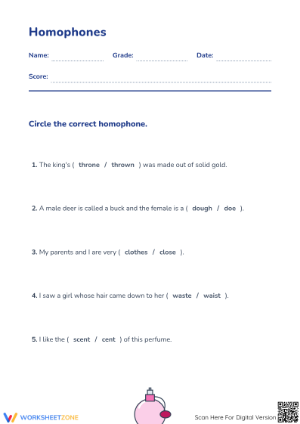Grade 1 Homophones — Printable No-Prep Worksheet