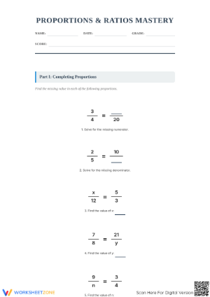 Essential Proportions and Ratios Mastery Worksheet | Grade 7