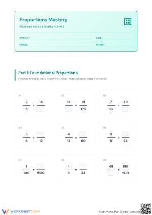 Essential Simple Proportions Worksheet | Grade 7-9 Math