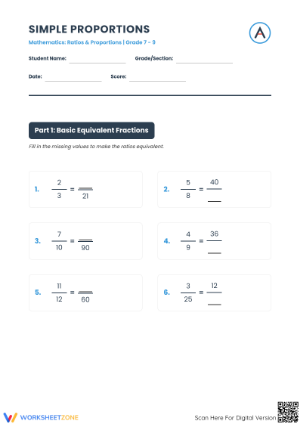 Essential Grade 7 Simple Proportions Worksheet Pack