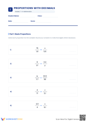 Printable Proportions with Decimals | Grades 7-9 Math
