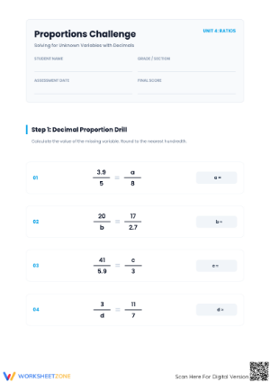 Essential Proportions Worksheet | Grade 7-9 Math