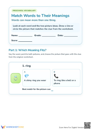 Essential Homonyms Match Worksheet | Preschool Ready