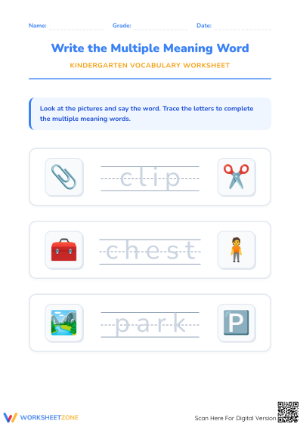Printable Multiple Meaning Words Worksheet | Grade K ELA