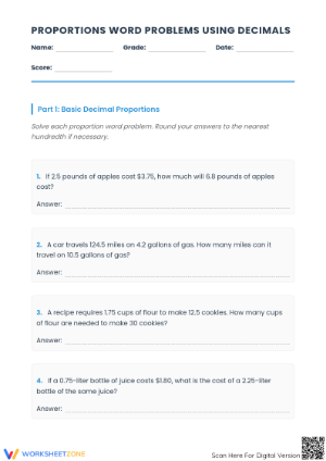 Essential Decimal Proportion Word Problems | Grades 7-9