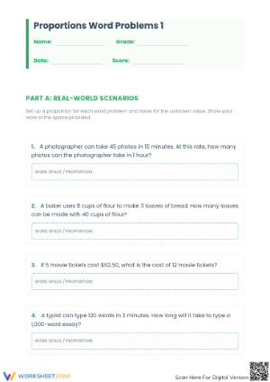 Essential Proportions Word Problems Worksheet | Grades 7-9