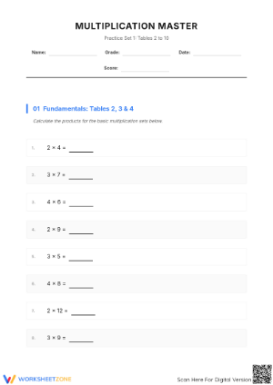 Multiplication Tables 2-10 Practice | Essential Math Grade 7-9