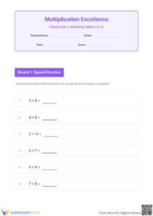 Printable Multiplication Tables 2-10 Worksheet | Grade 3