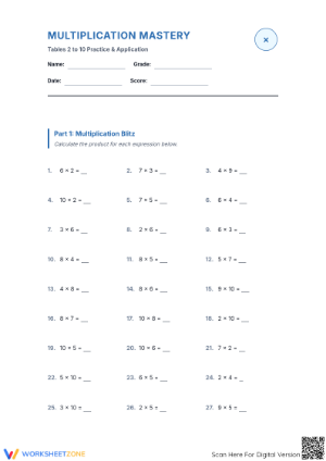 Printable Multiplication Tables 2-10 Practice & Application