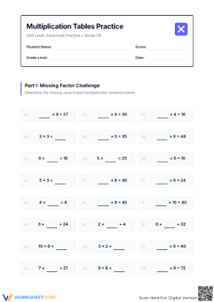 Multiplication Tables 2-10 Worksheet | Grade 7-9 Essential