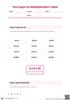 Printable 6x Times Tables Multiplication | Grade 3 Math