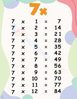 7 Times Table Multiplication Chart Worksheet