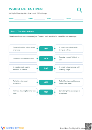 Multiple Meaning Words Worksheet | Grade 2-4 Essential