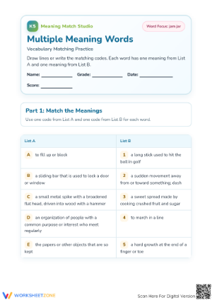 Multiple Meaning Words Worksheet | Grade 3 Printable