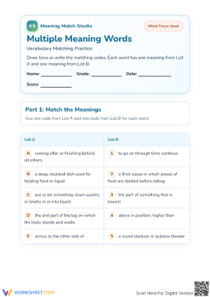 Essential Multiple Meaning Words Worksheet | Grade 3 ELA